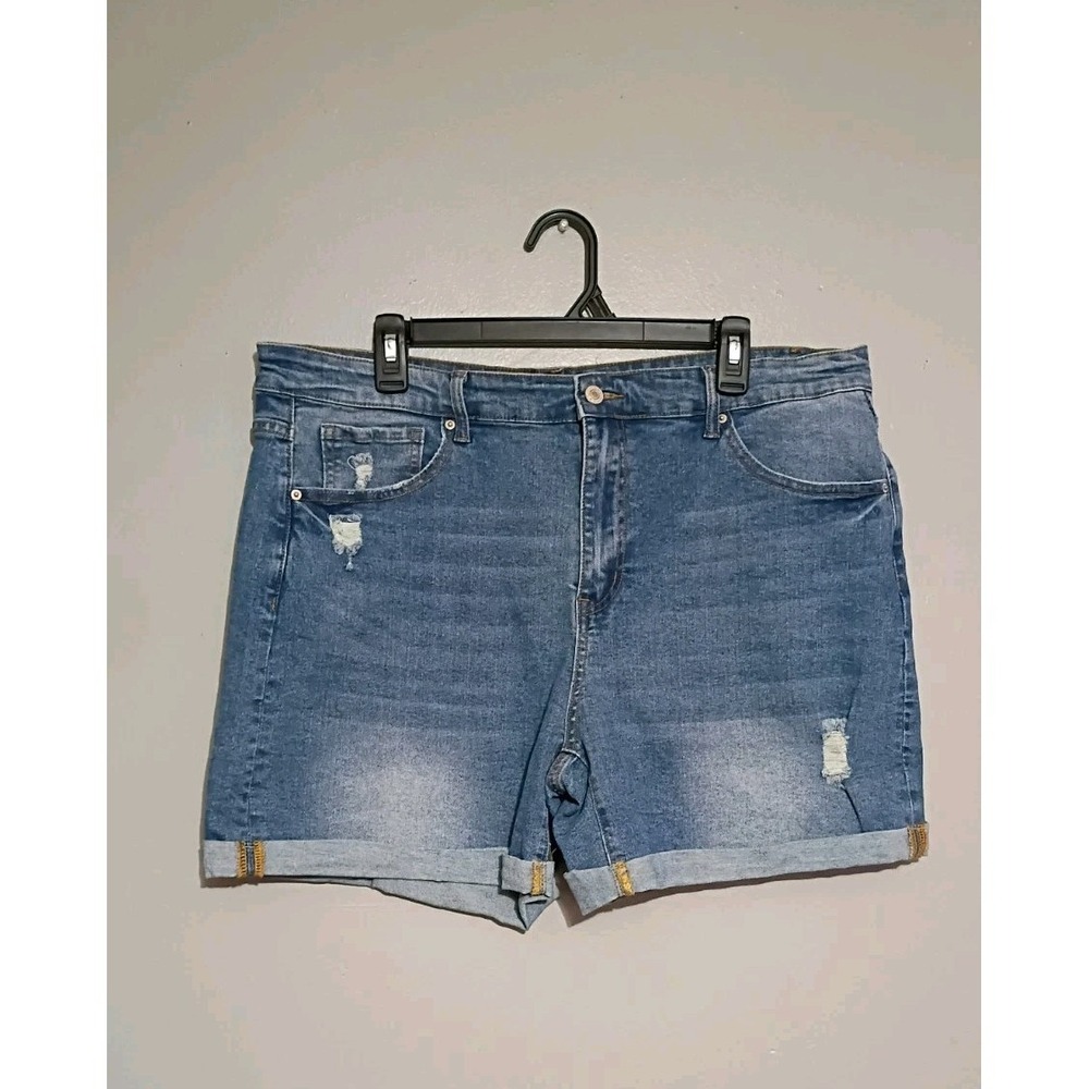 Luvamia Women's Shorts Size 2XL Blue Stretch Cuffed Hem Casual Summer